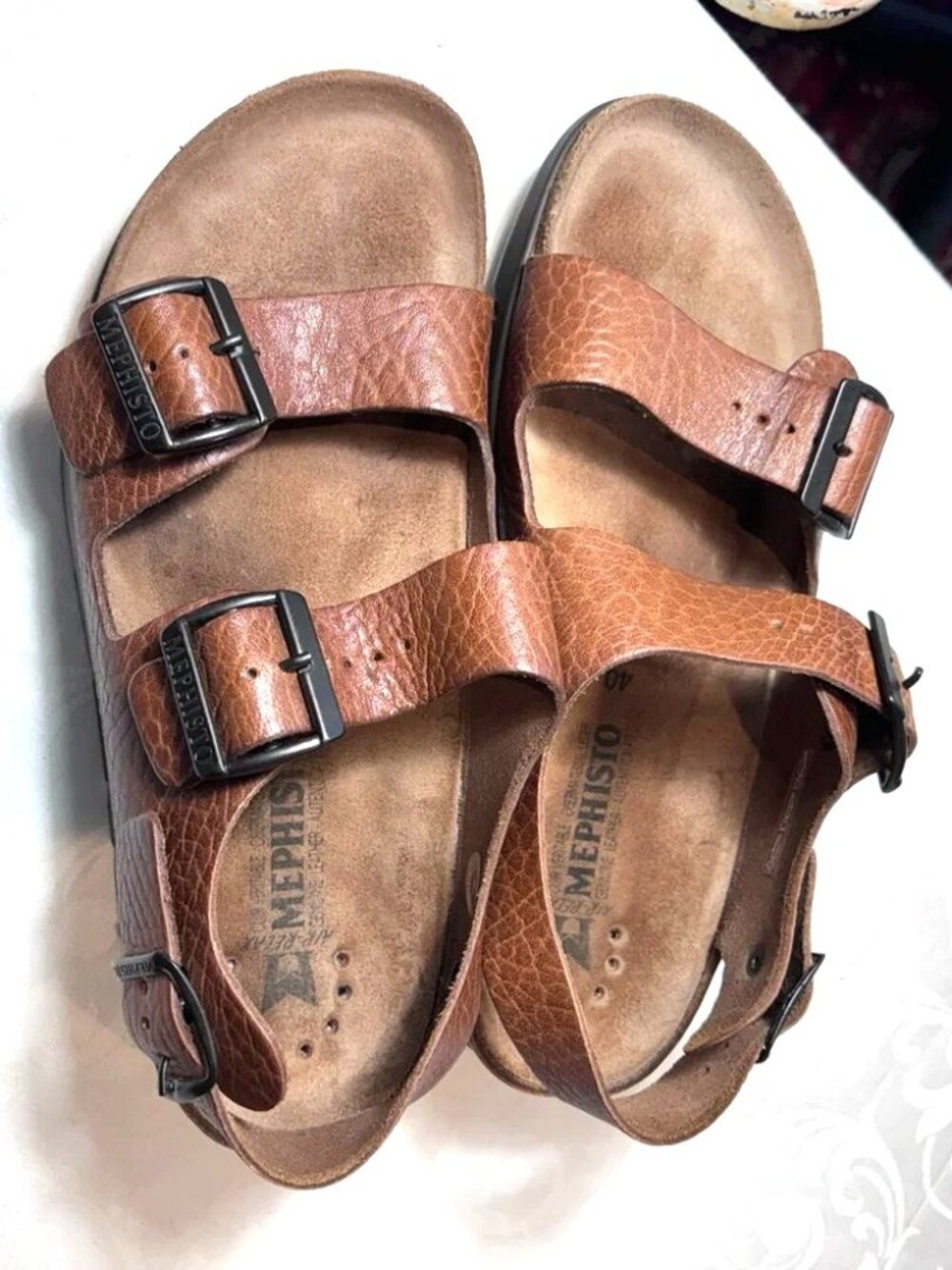 Mephisto Zeus Fit leather cork unisex tan brown sandals EU40=men's US8, UK7 - Picture 2 of 5